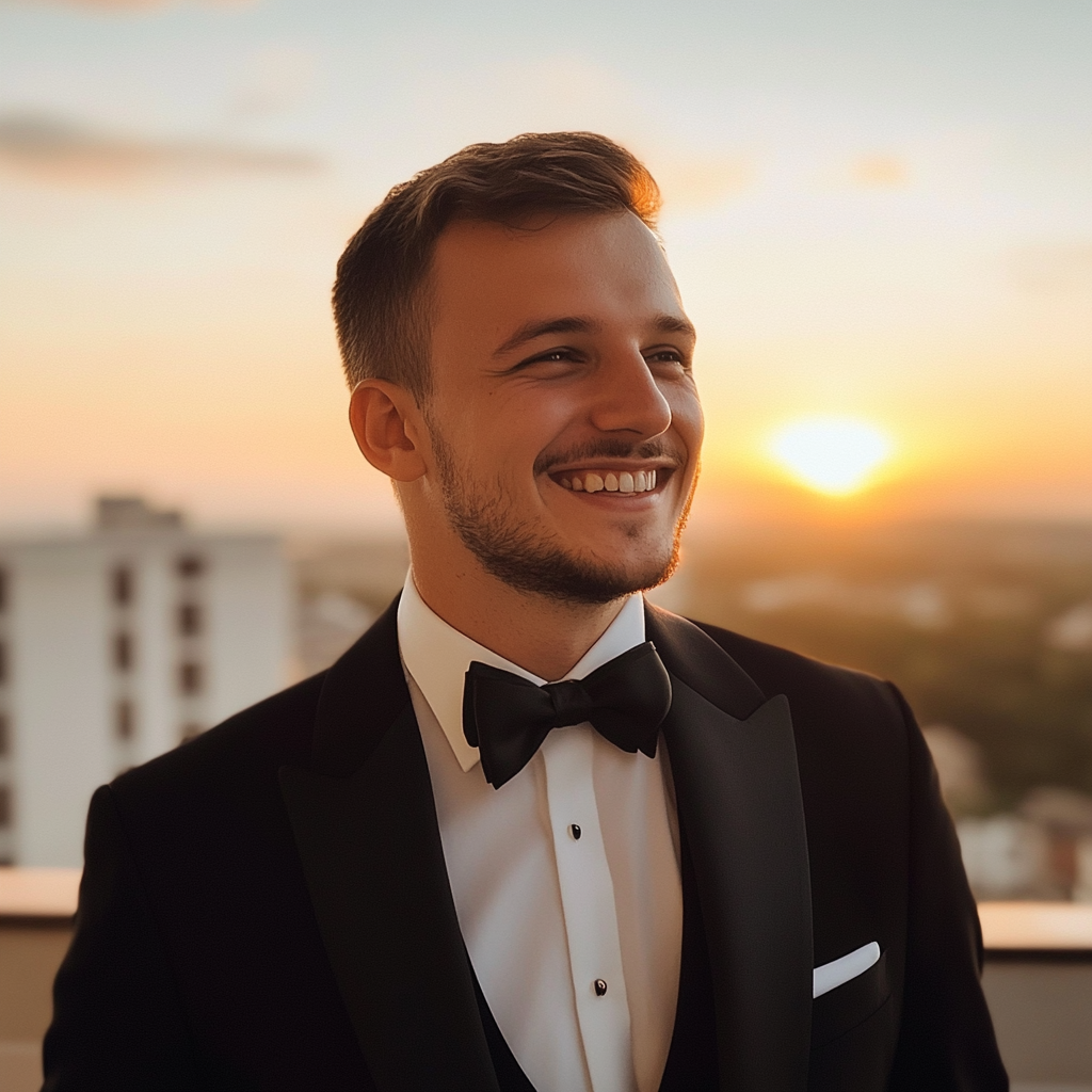 Un novio sonriente | Fuente: Midjourney