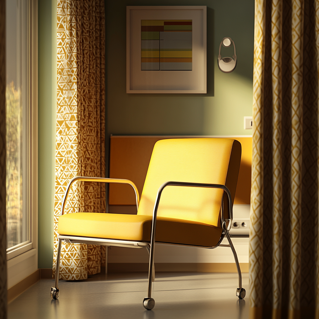 Una silla amarillo mostaza en una habitación | Fuente: Midjourney