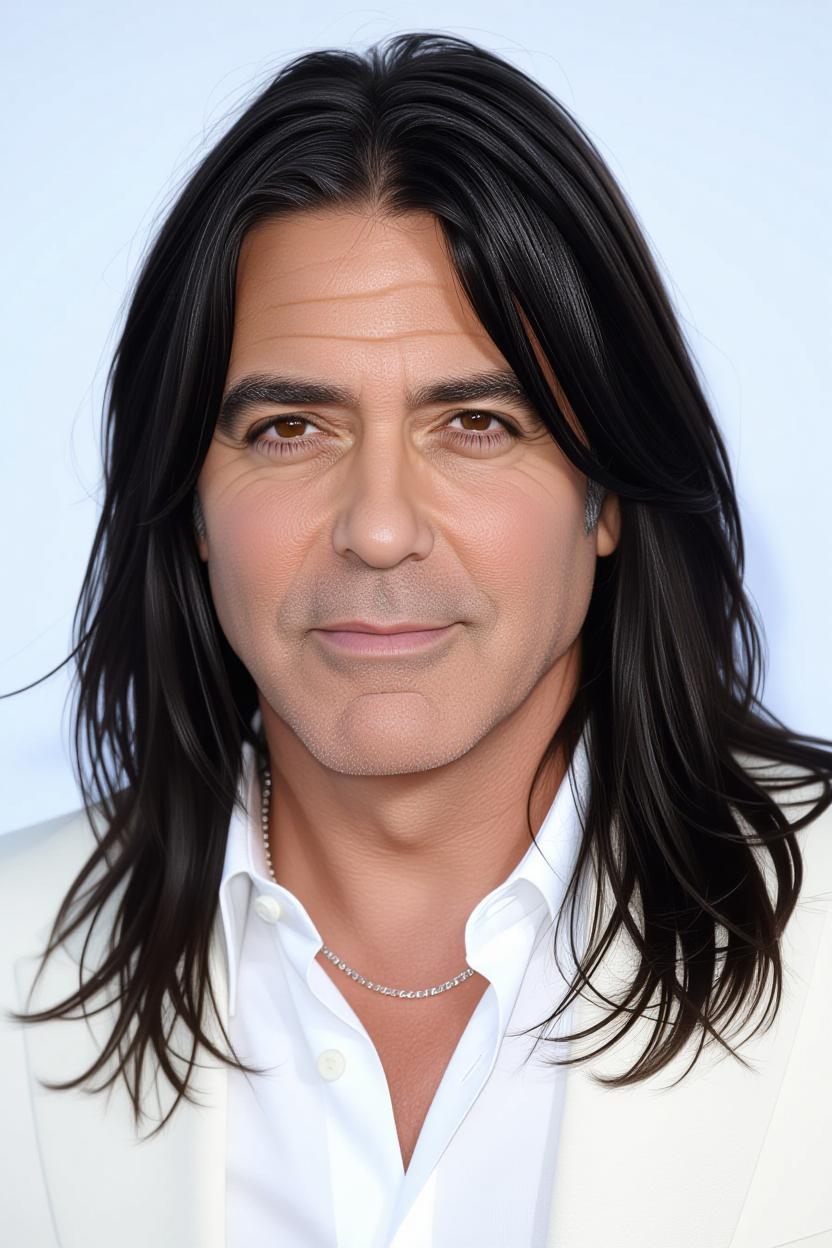 Una imagen generada por IA de George Clooney con un peinado diferente | Fuente: Grok