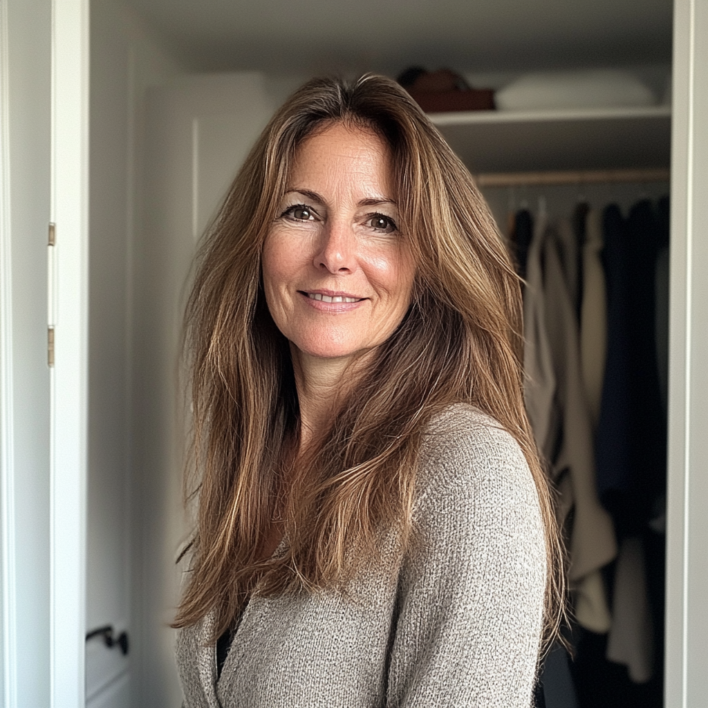 Una mujer sonriente delante de un armario | Fuente: Midjourney