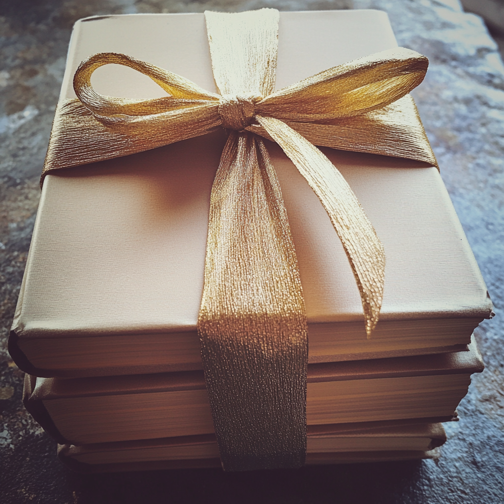 Un conjunto de libros envueltos con un lazo | Fuente: Midjourney