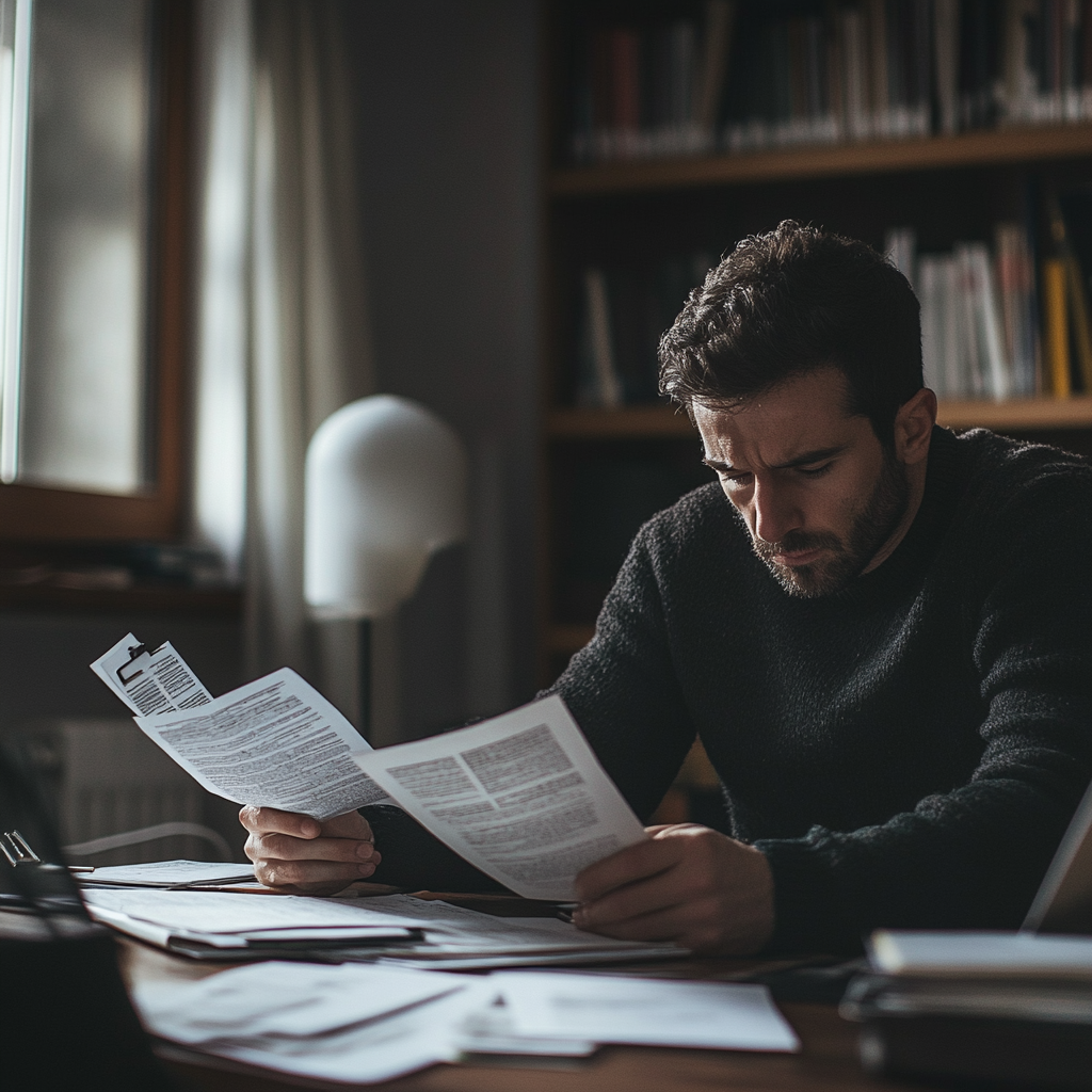 Un hombre mirando los documentos | Fuente: Midjourney