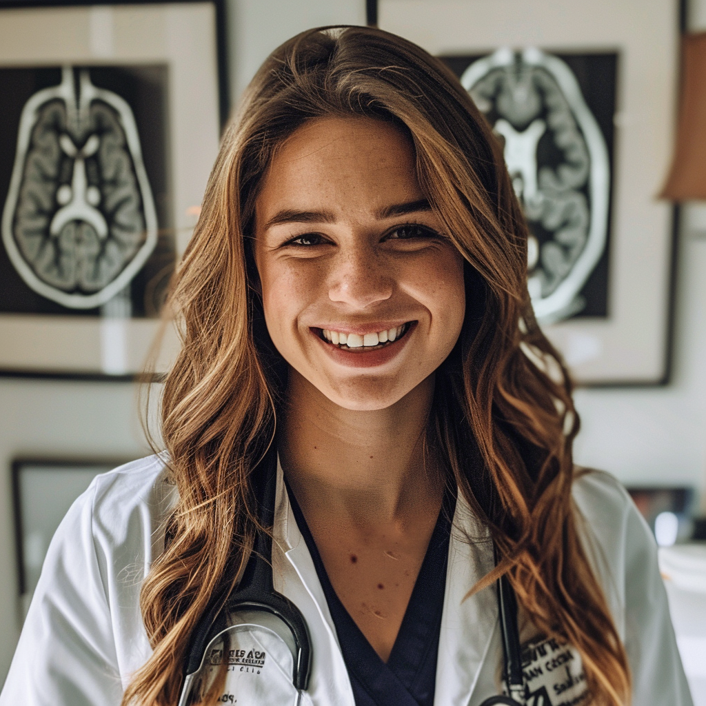 Una joven médica sonriente | Fuente: Midjourney