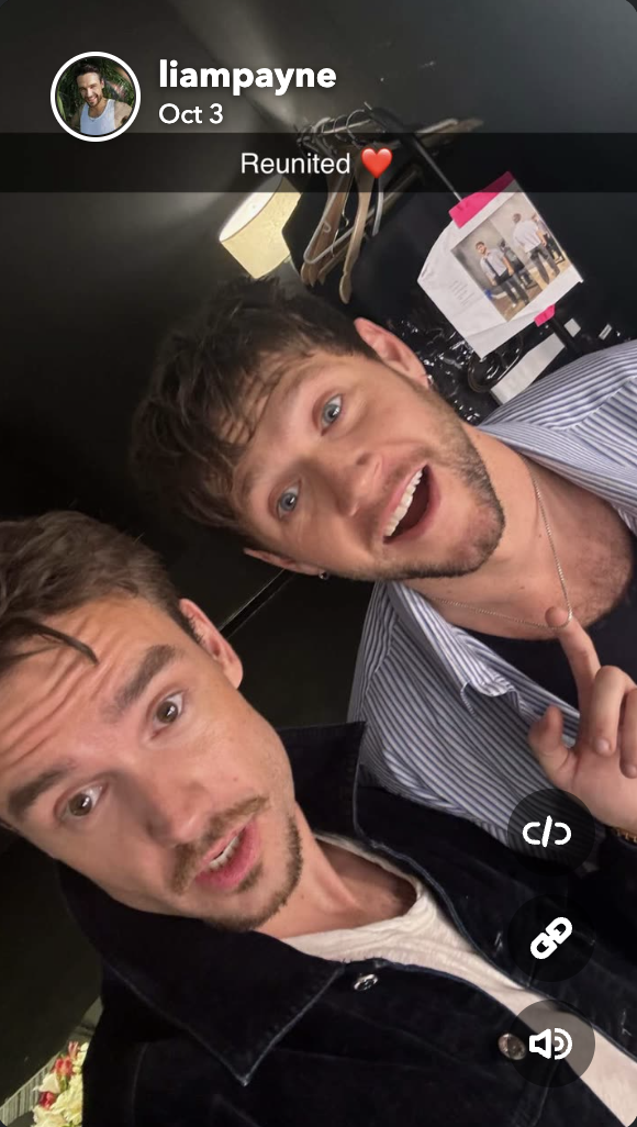 Liam Payne comparte una foto de reencuentro con Niall Horan, publicándola el 3 de octubre de 2024 | Snapchat.com/liampayne