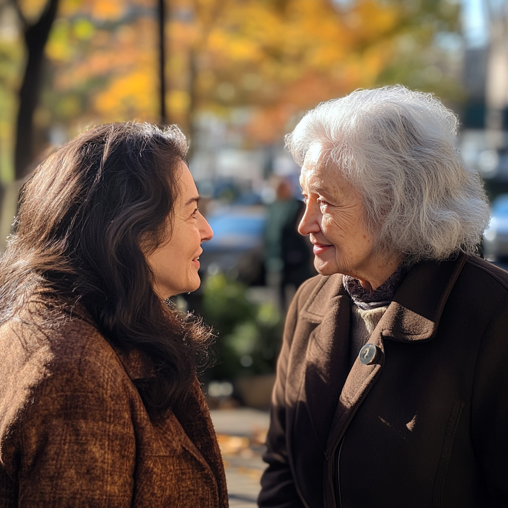 Mujeres manteniendo una conversación | Fuente: Midjourney