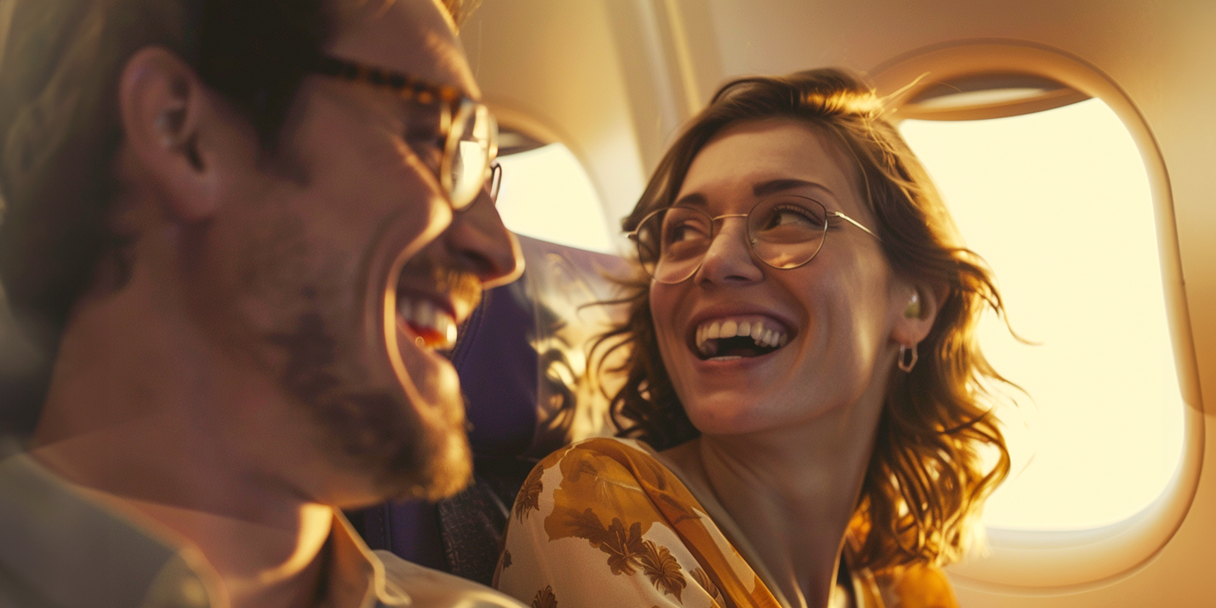 Una pareja sonriendo en un avión | Fuente: AmoMama