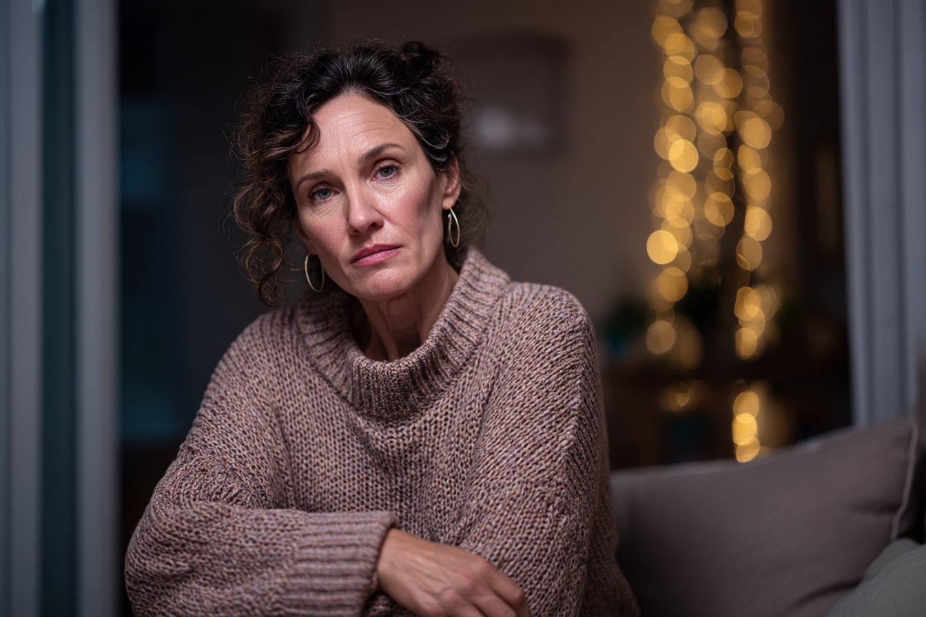 Una donna seduta su un divano | Fonte: Midjourney