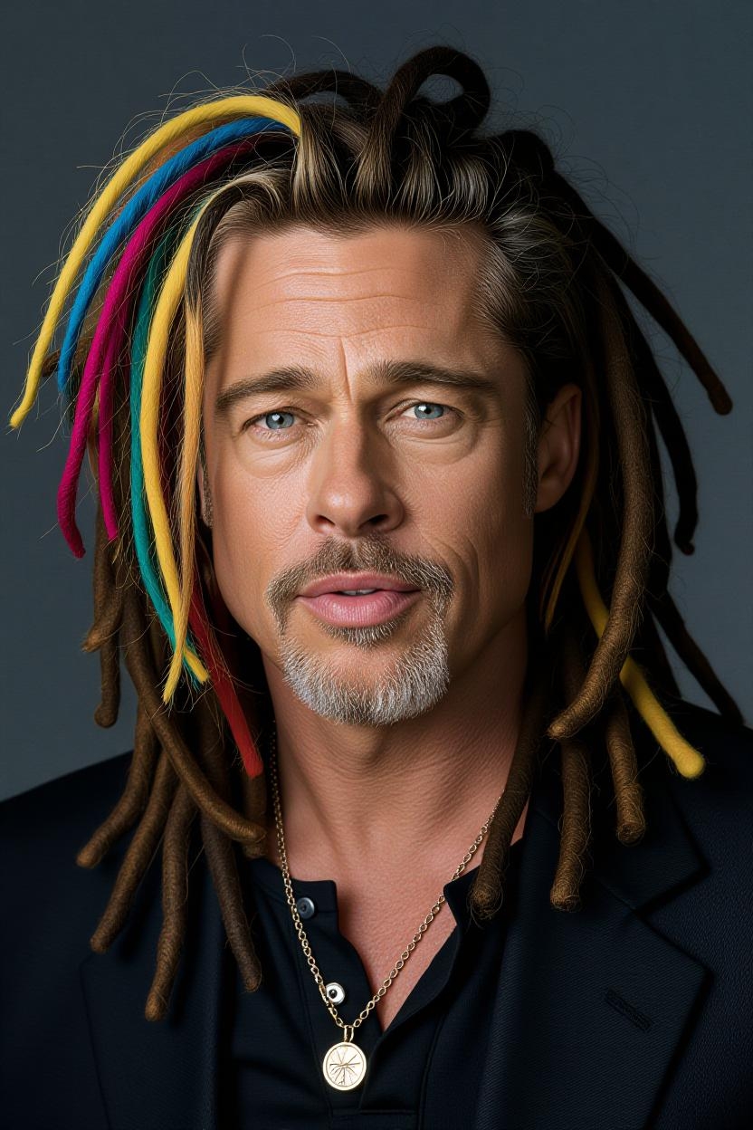 Una imagen generada por IA de Brad Pitt con un peinado diferente | Fuente: Grok