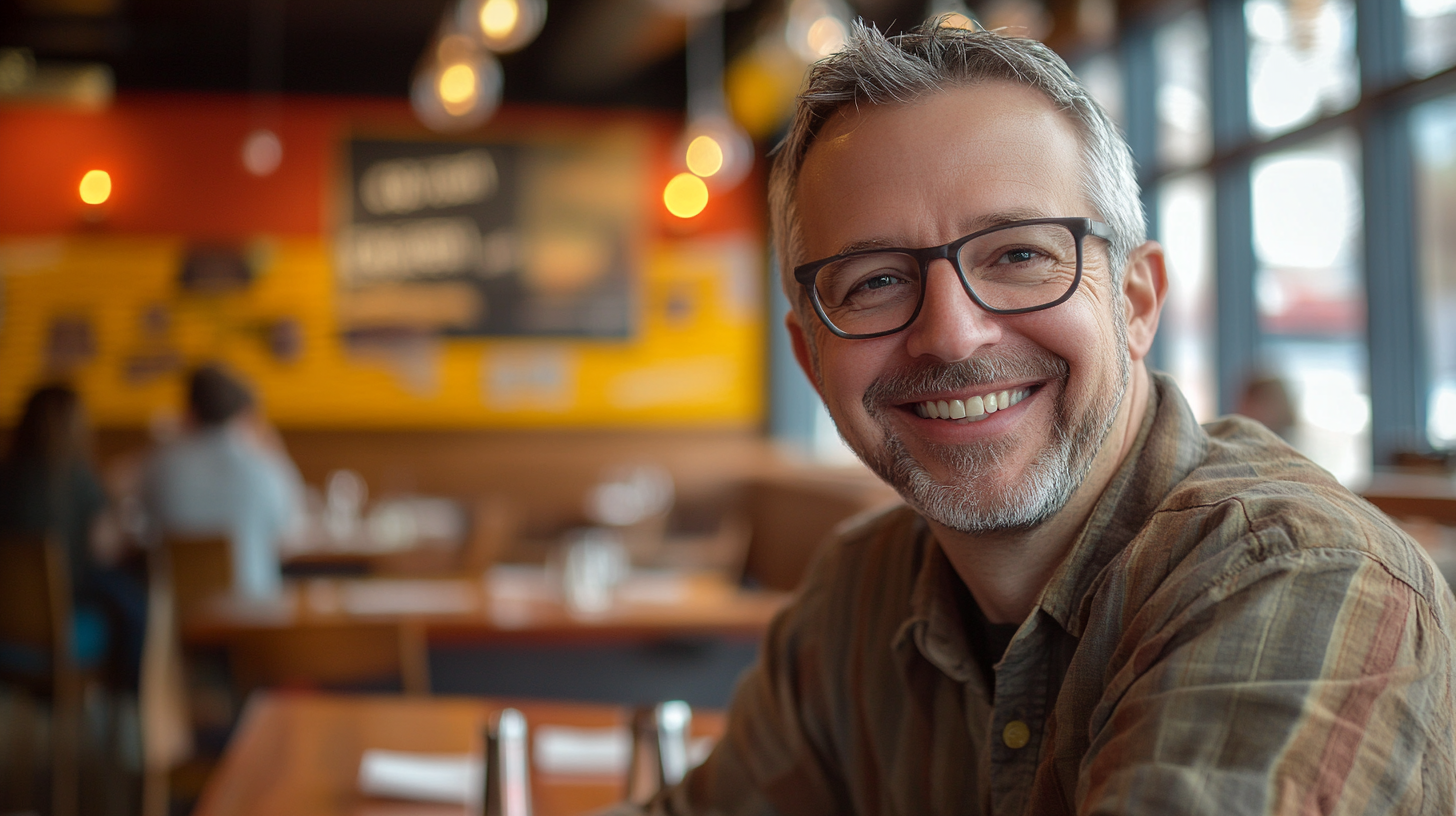 Un hombre sonriendo en un restaurante | Fuente: Midjourney