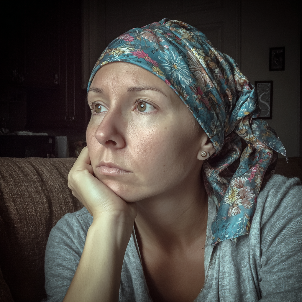 Una mujer pensativa sentada en un sofá | Fuente: Midjourney