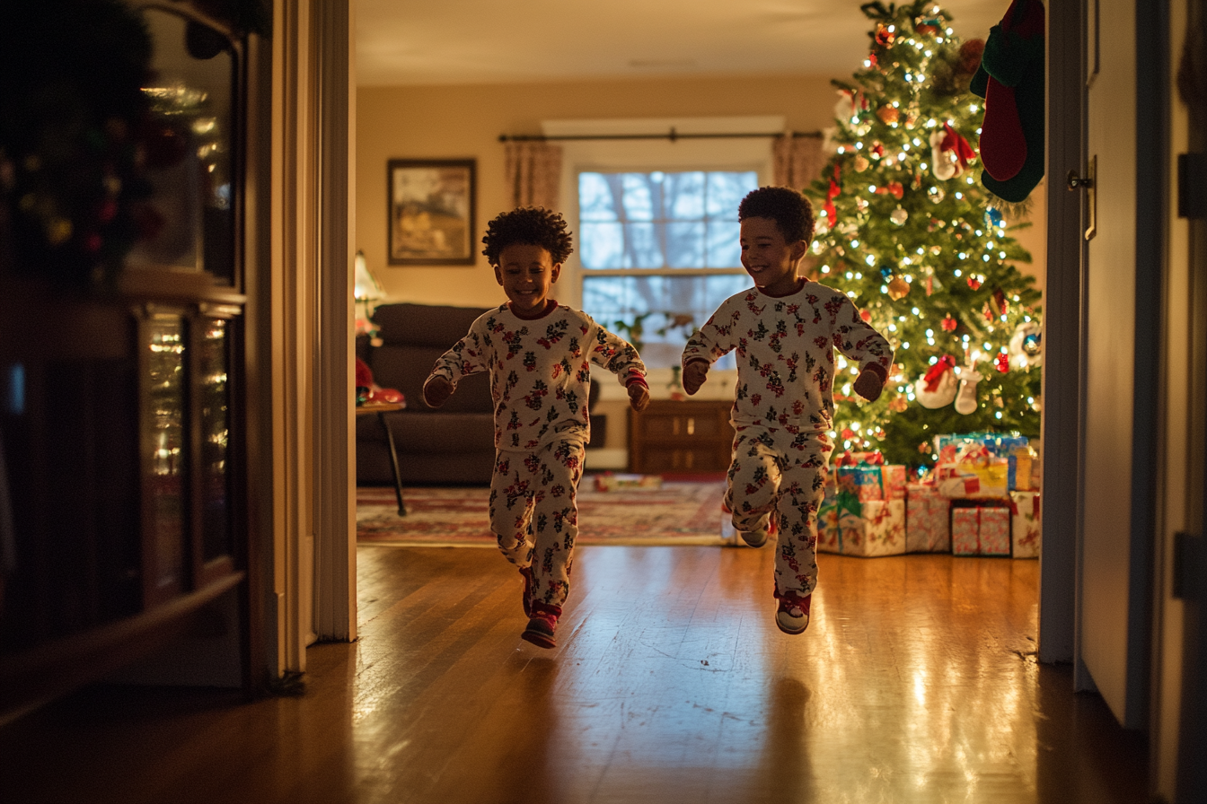 Dos niños corriendo excitados | Fuente: Midjourney