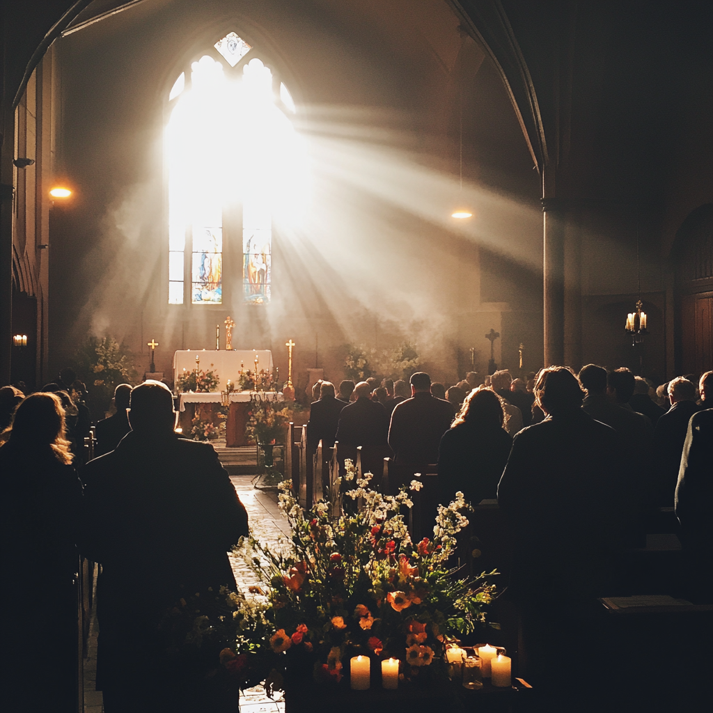 Escena de un funeral en una iglesia | Fuente: Midjourney