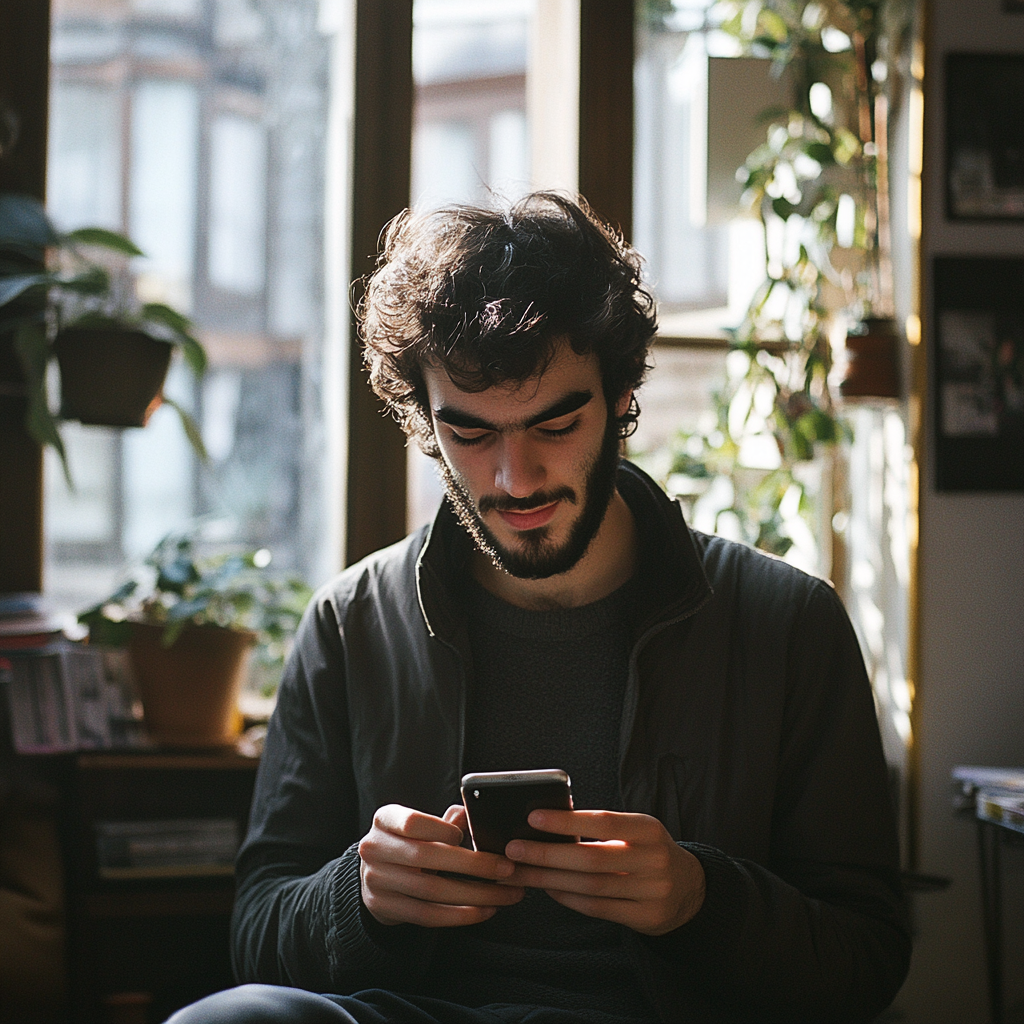 Un hombre mirando su teléfono | Fuente: Midjourney