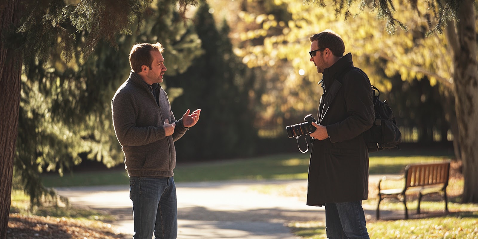 Dos hombres hablando | Fuente: Midjourney