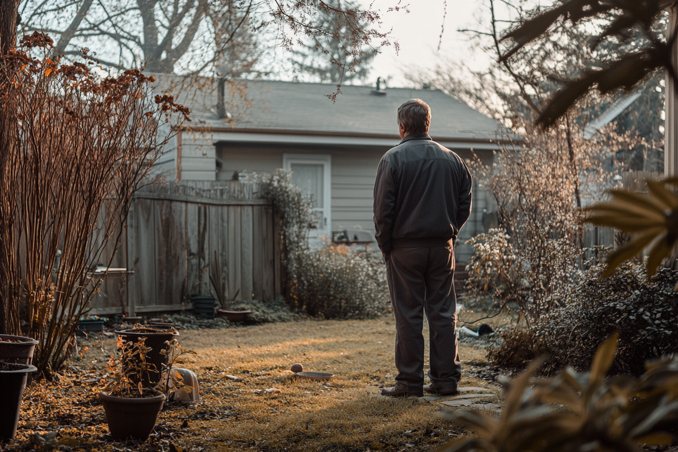 Un hombre de pie en un patio trasero | Fuente: Midjourney