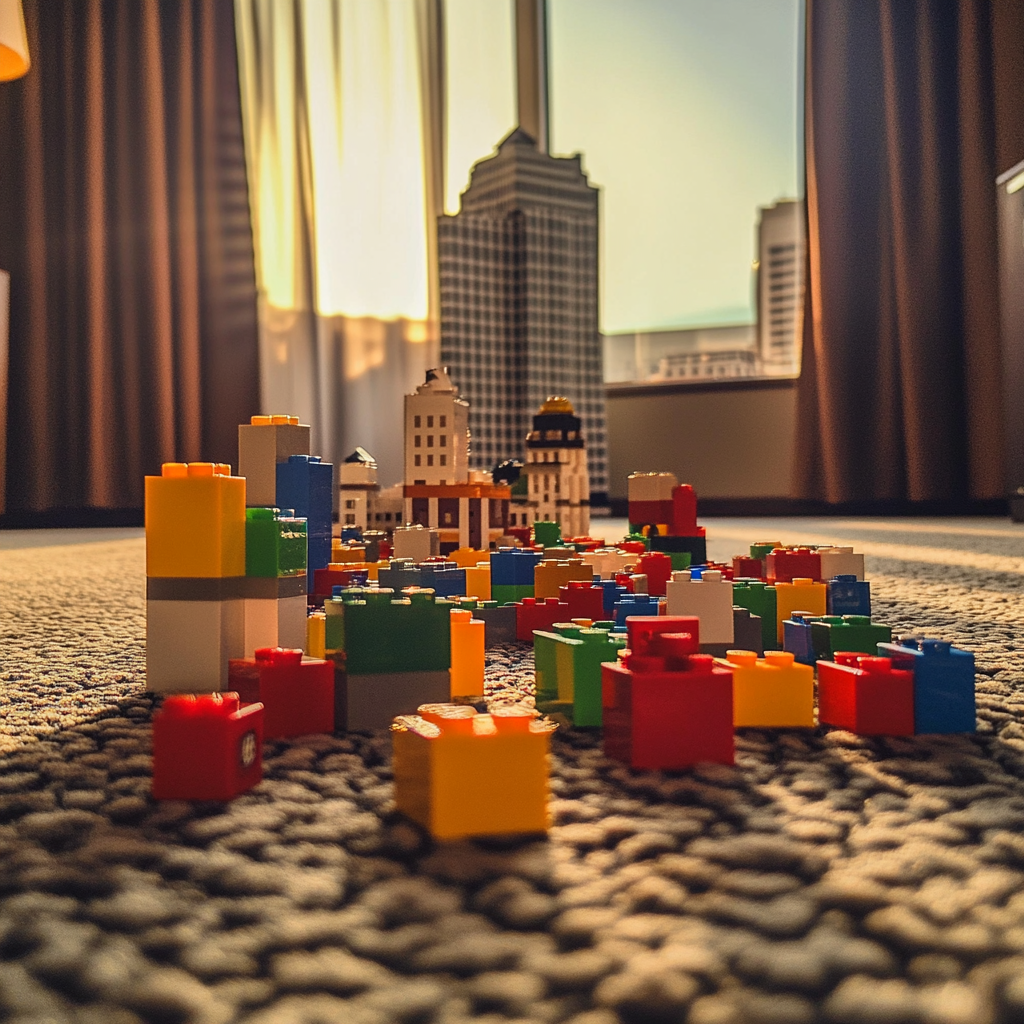 Bloques de LEGO sobre una alfombra | Fuente: Midjourney