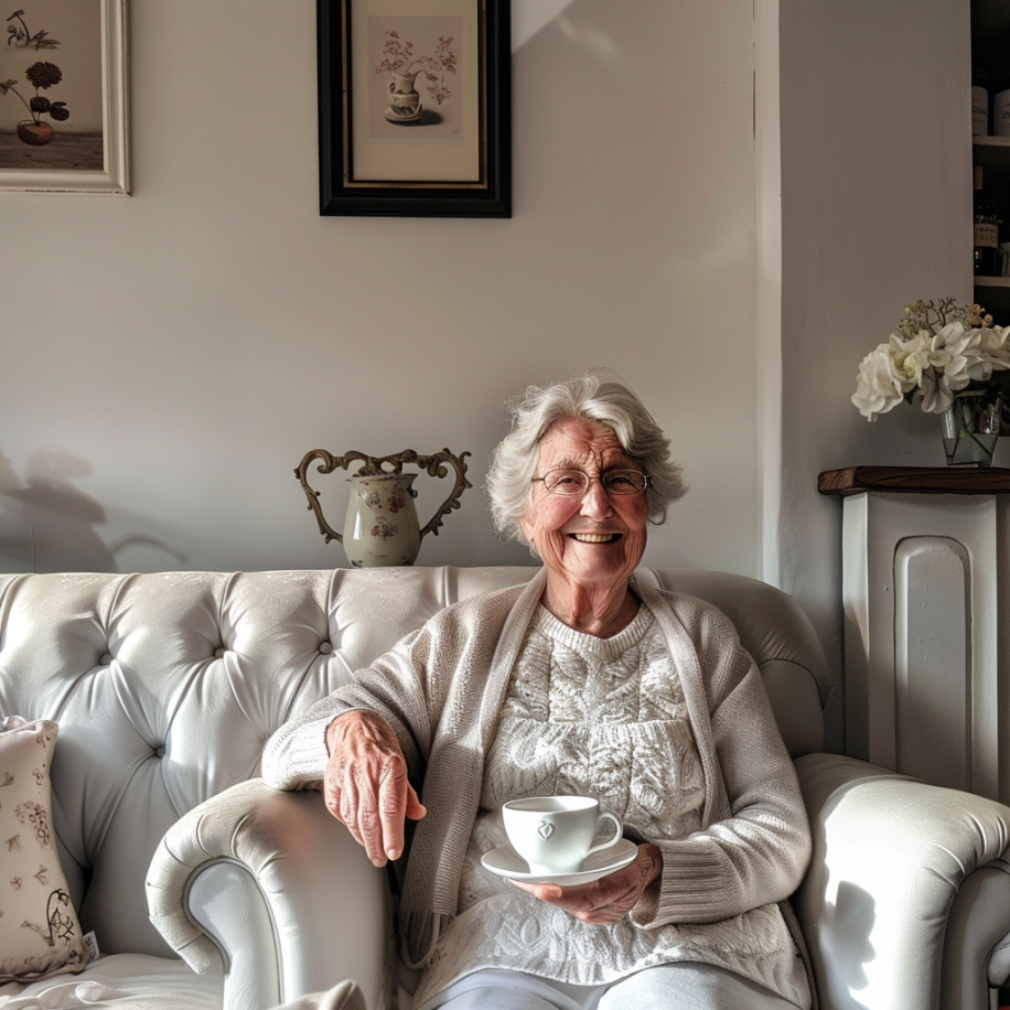 Una anciana tomando el té | Fuente: Midjourney