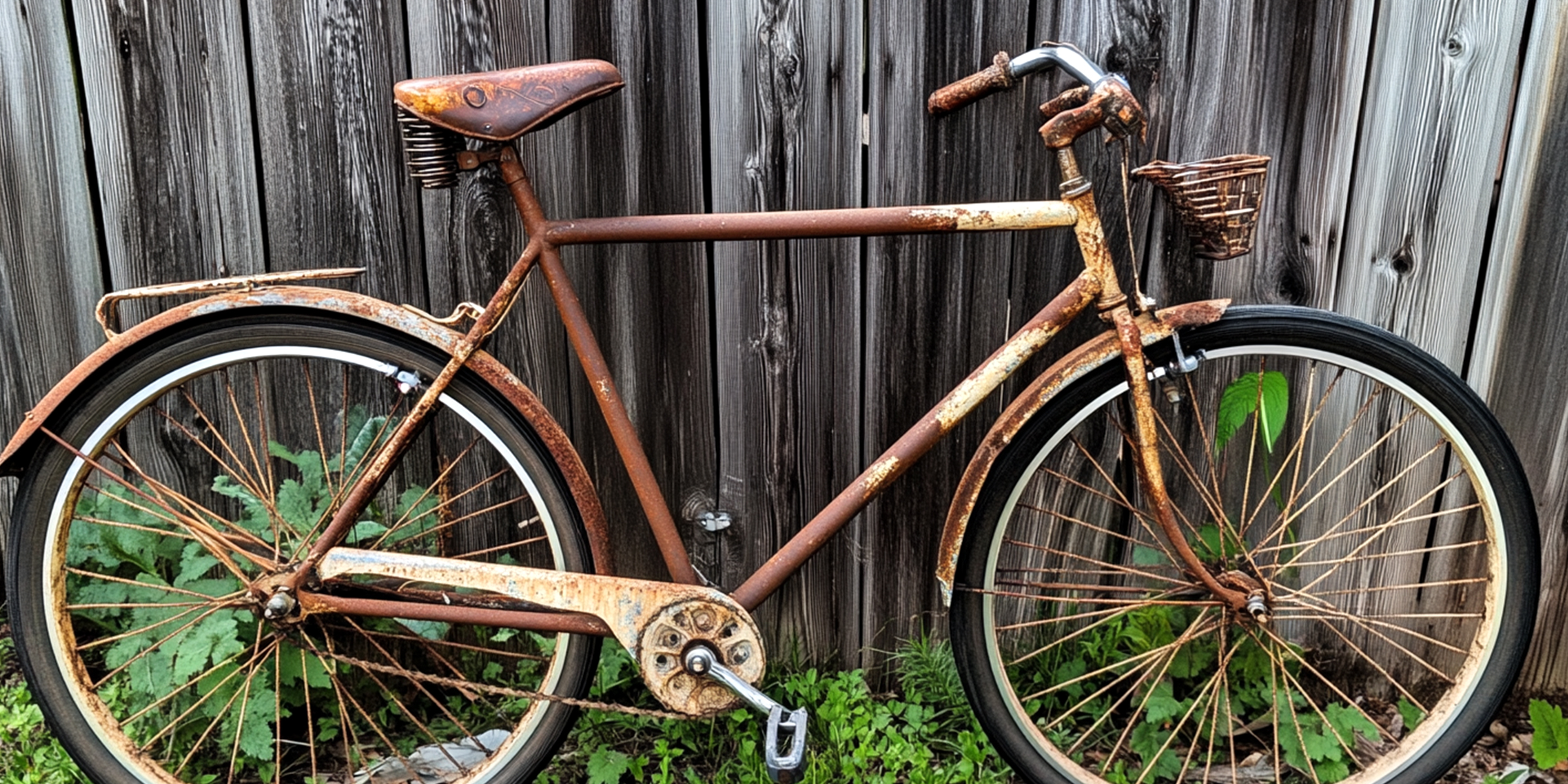 Una bicicleta oxidada apoyada en una valla | Fuente: AmoMama