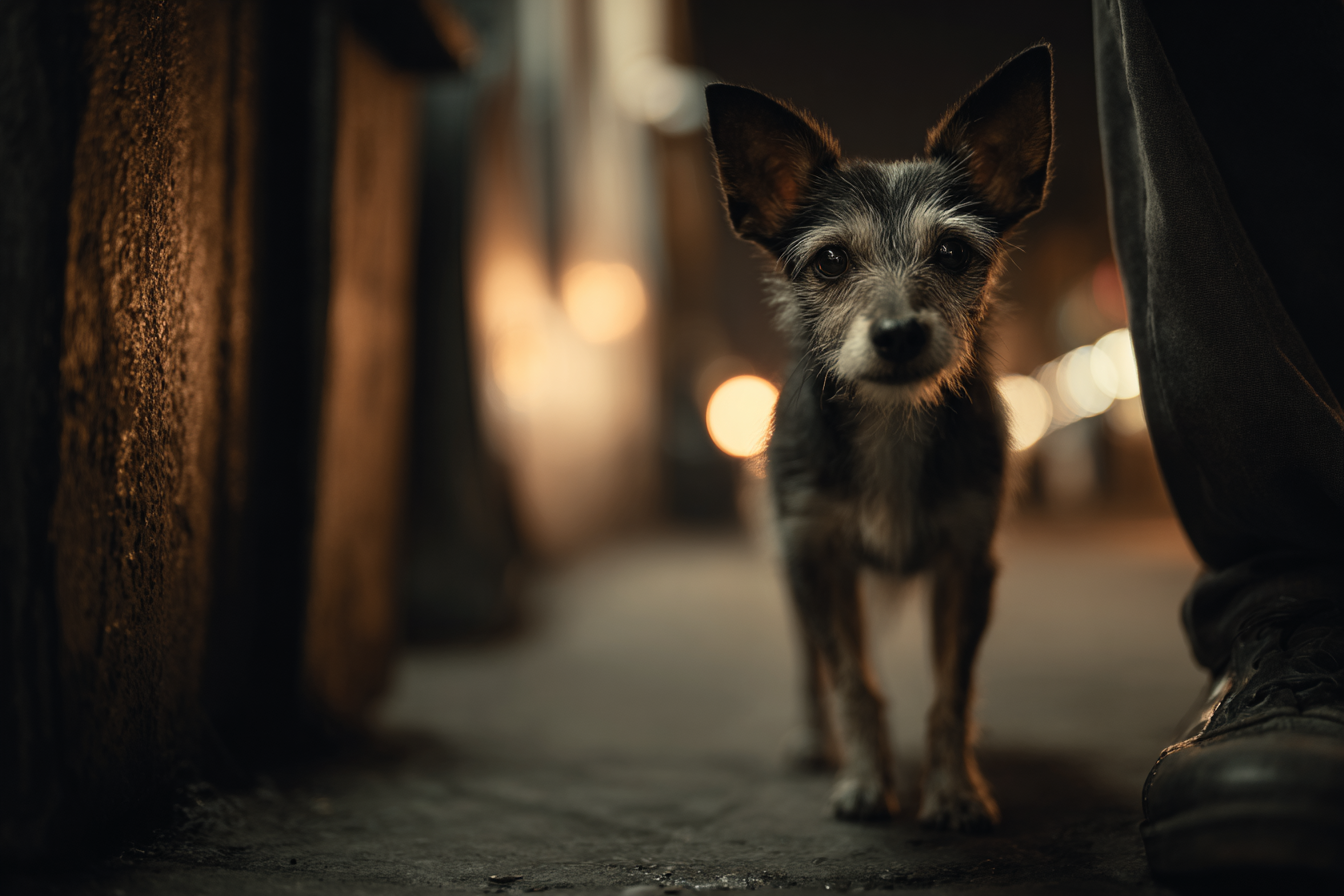 Un perro junto a un hombre | Fuente: Midjourney