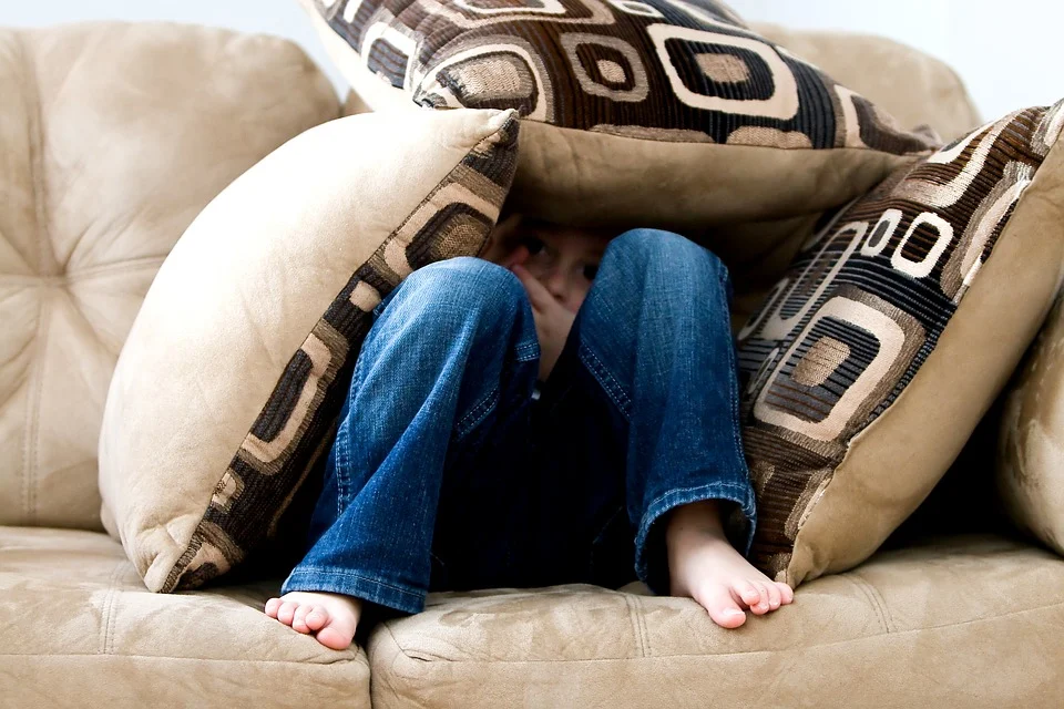 Niño sentado en el sofá y escondido bajo los cojines. | Foto: Pixabay