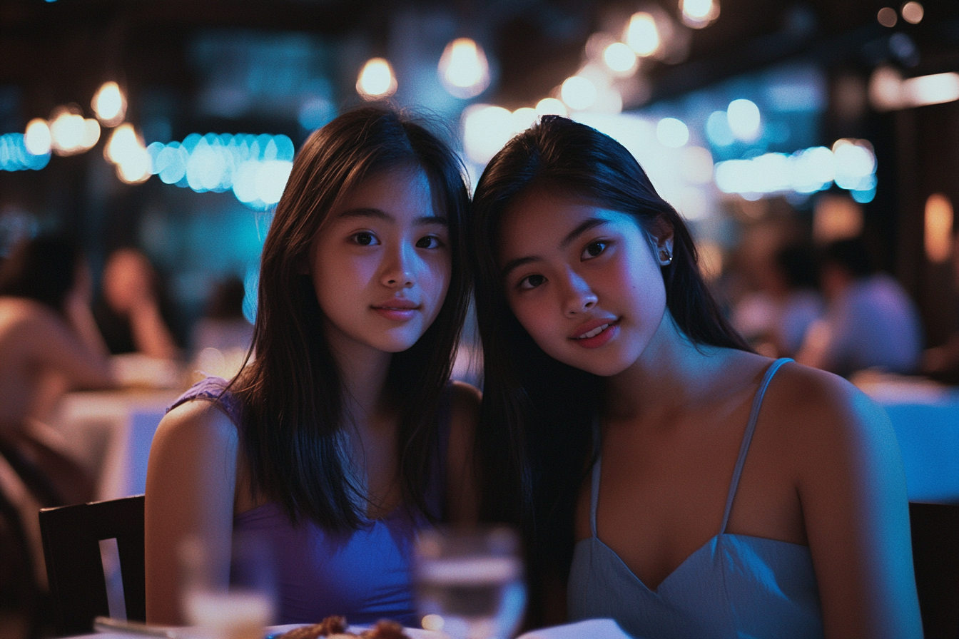 Dos adolescentes sentadas en un restaurante | Fuente: Midjourney