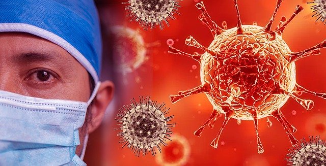 Galeno con un fondo de un brote de coronavirus. | Foto: Pixabay