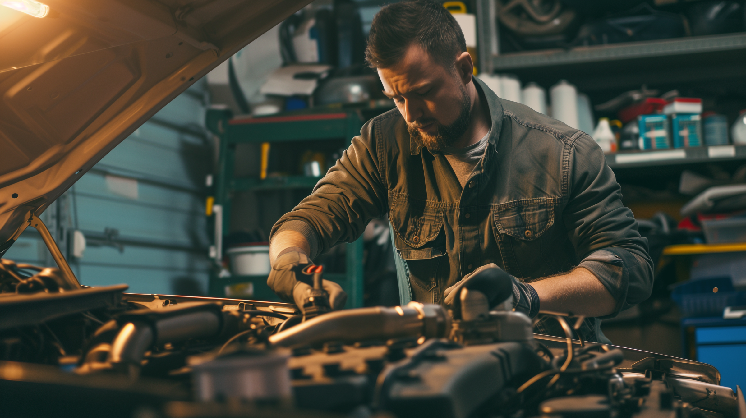 Un hombre trabajando en un automóvil | Fuente: Midjourney