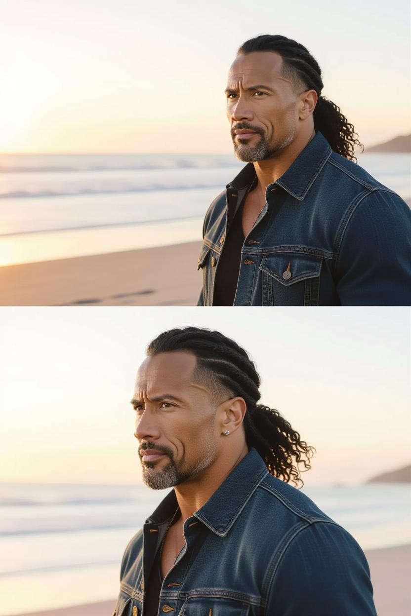 Una imagen generada por IA de Dwayne Johnson con un peinado diferente | Fuente: Grok