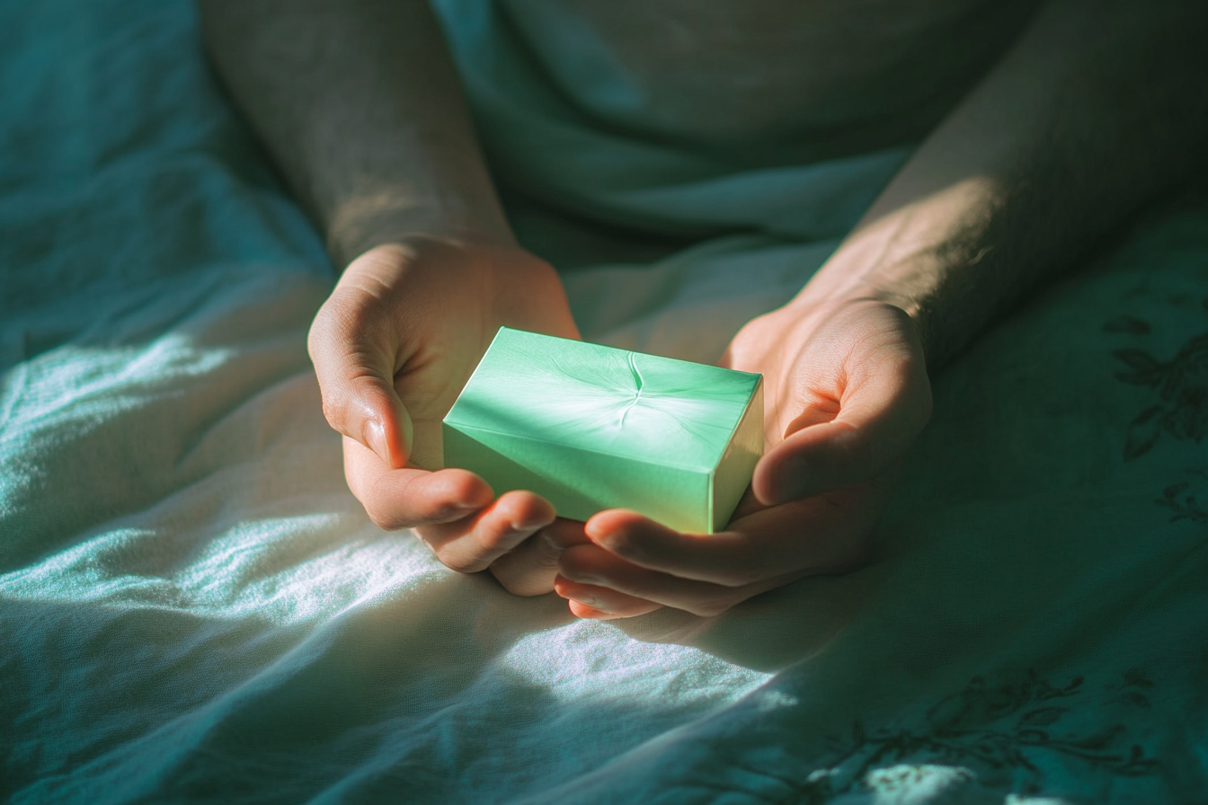 Un hombre sostiene una caja verde | Fuente: Midjourney