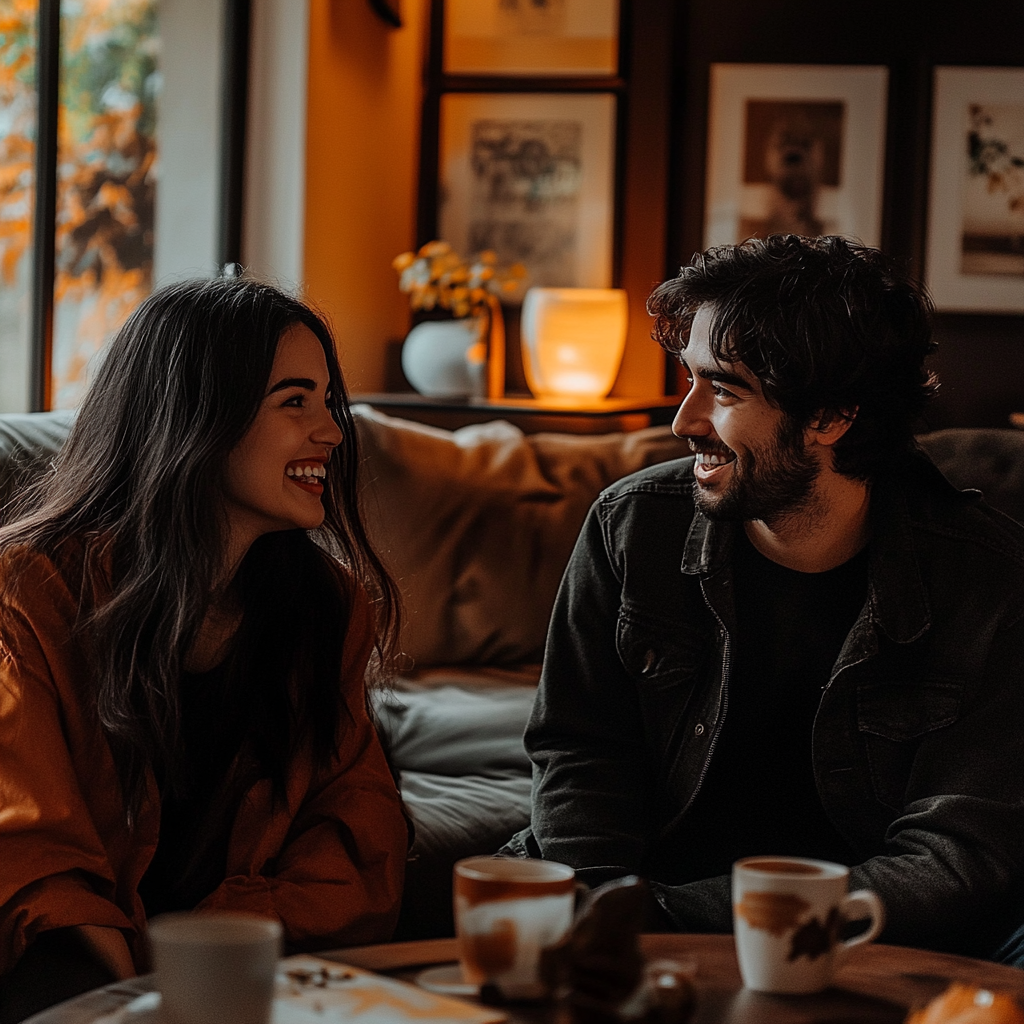 Una joven pareja en el salón de su casa | Fuente: Midjourney