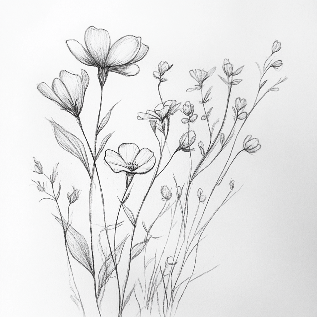 Un dibujo de flores | Fuente: Midjourney