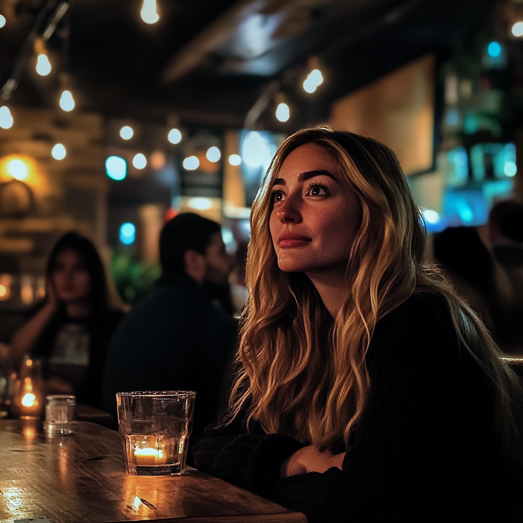 Una mujer sentada en un bar | Fuente: Midjourney