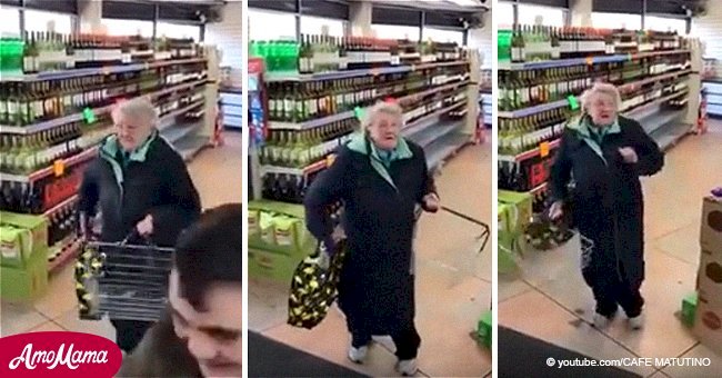 Abuelita escucha canción favorita en un supermercado y muestra unos épicos pasos de baile