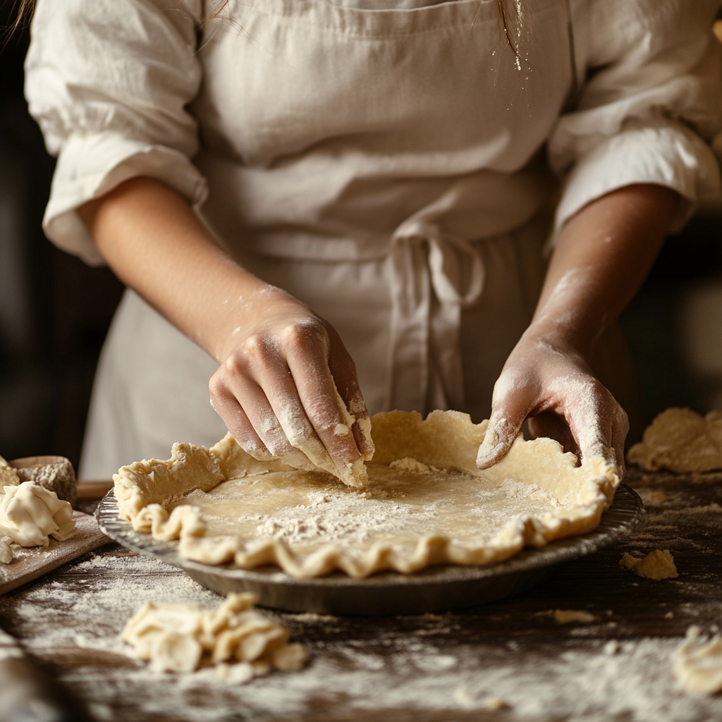 Una mujer haciendo la masa de una tarta | Fuente: Midjourney