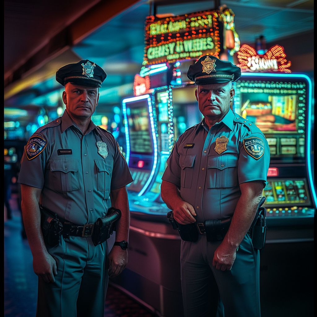 Dos policías de pie en un casino | Fuente: Midjourney