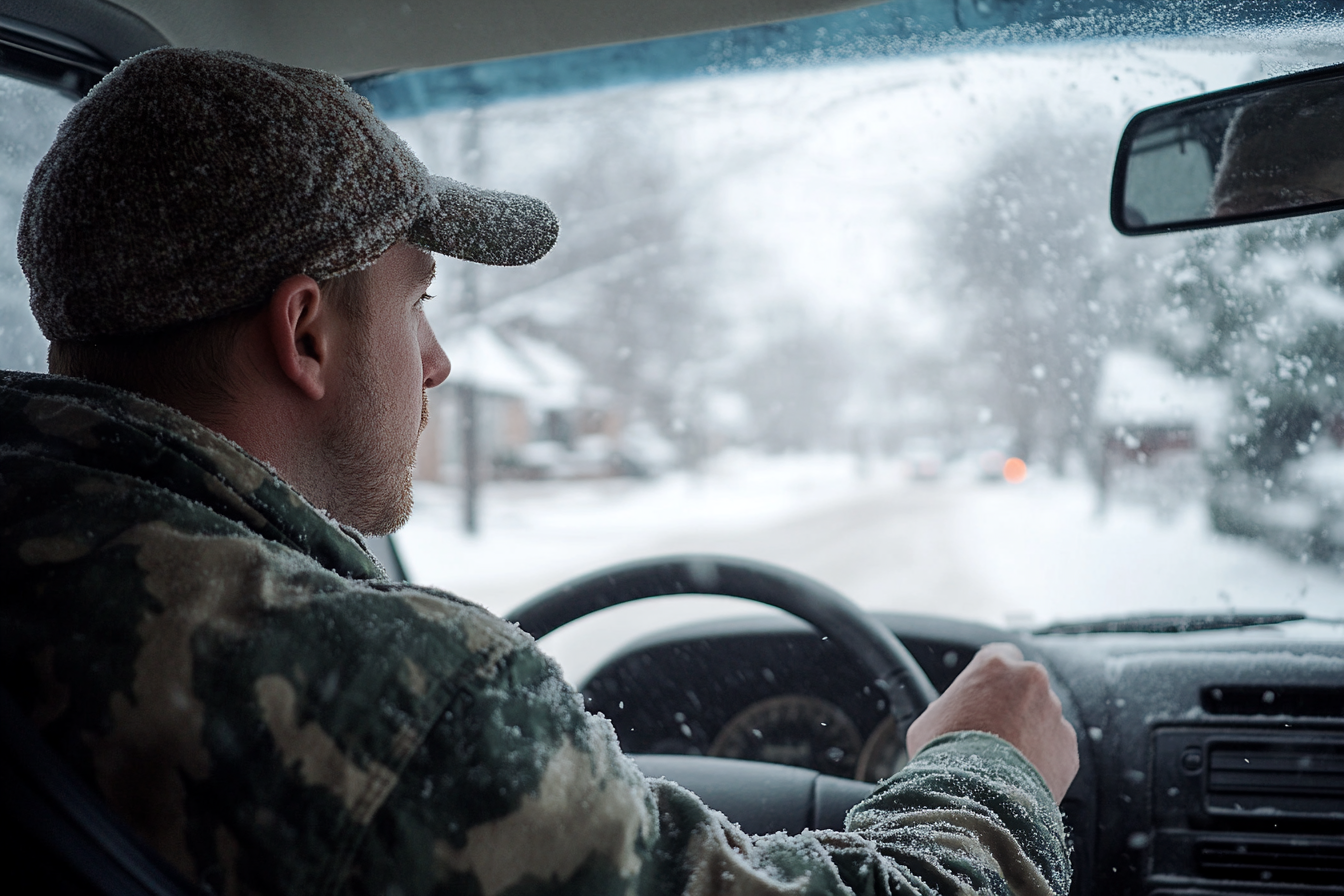 Un hombre conduciendo por la nieve | Fuente: Midjourney