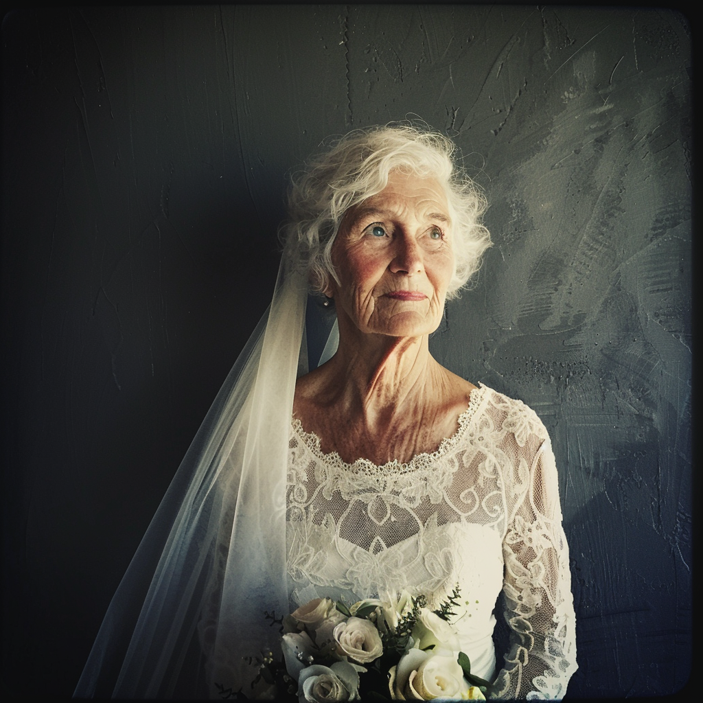 Una anciana vestida de novia | Fuente: Midjourney