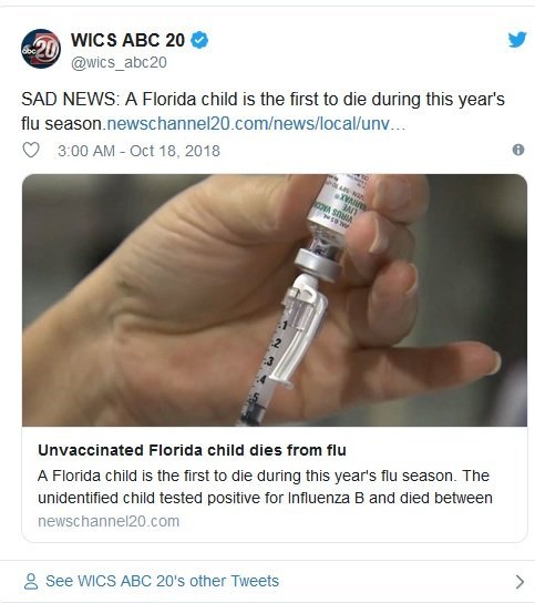 Un niño de Florida es el primero en morir durante este año / Foto: Twitter WICS ABC 20