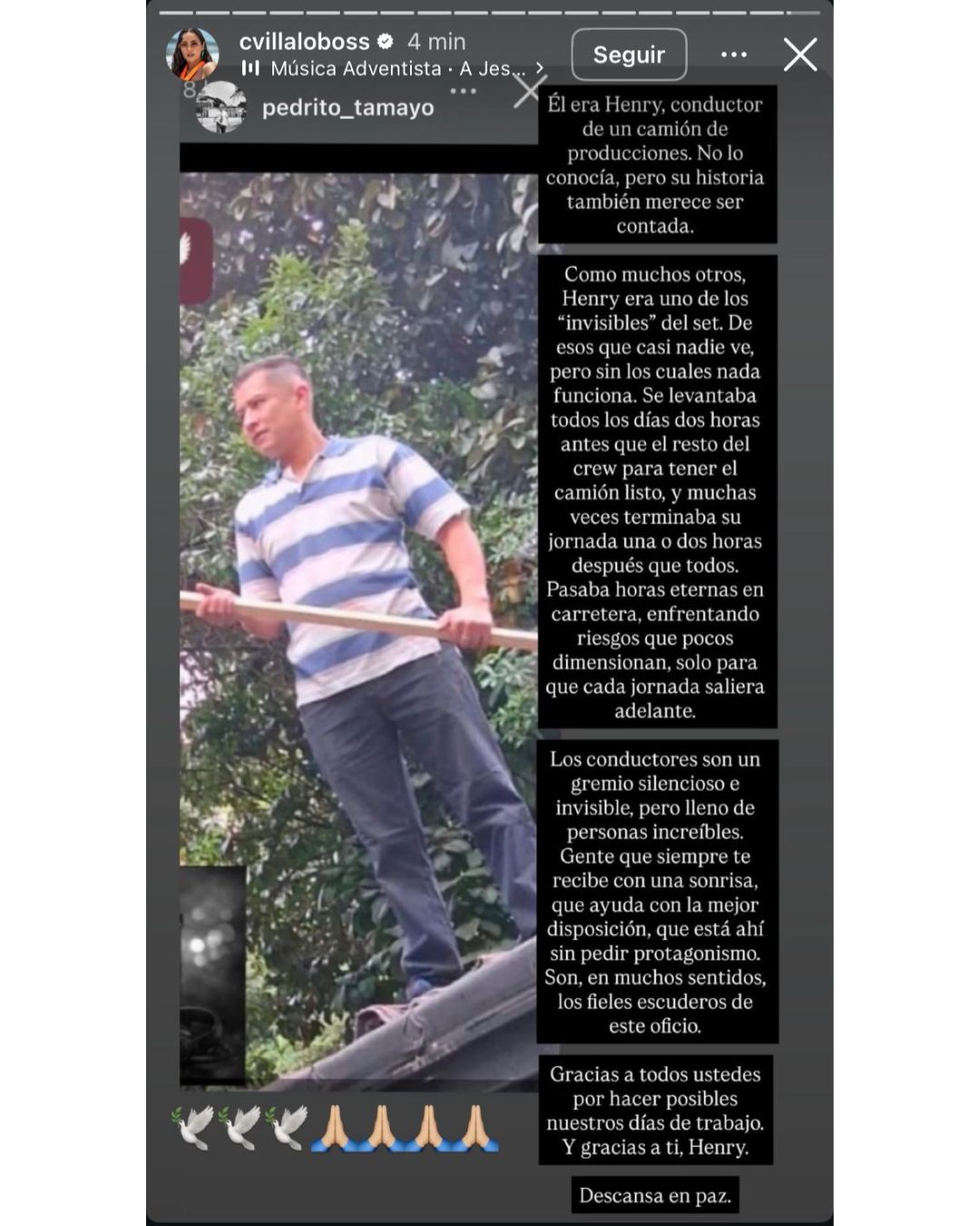 Carmen Villalobos lamentó la muerte de Henry, otra de las víctimas del ataque en el set de "Sin senos sí hay paraíso". | Fuente: Instagram/elheraldoco