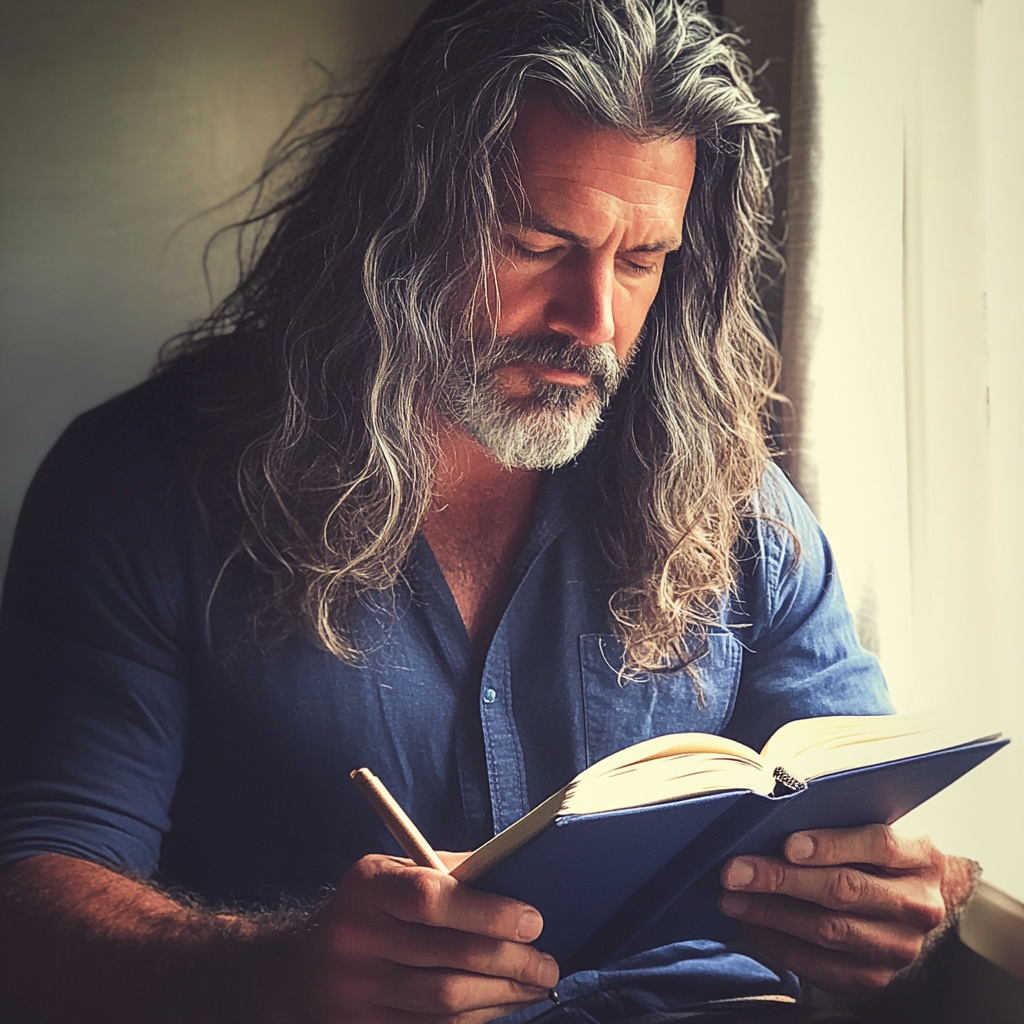Un hombre con un cuaderno | Fuente: Midjourney