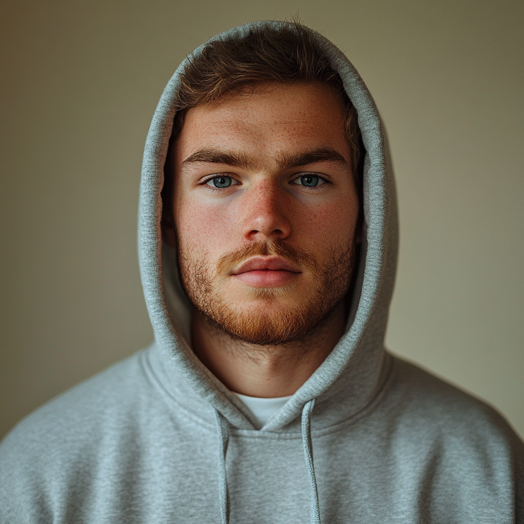 Un hombre con capucha gris | Fuente: Midjourney