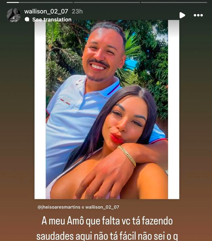 Wallison Lima y Jennifer Soares Martins posando para una foto, publicada el 27 de noviembre de 2024 | Fuente: Instagram Stories/wallison_02_07