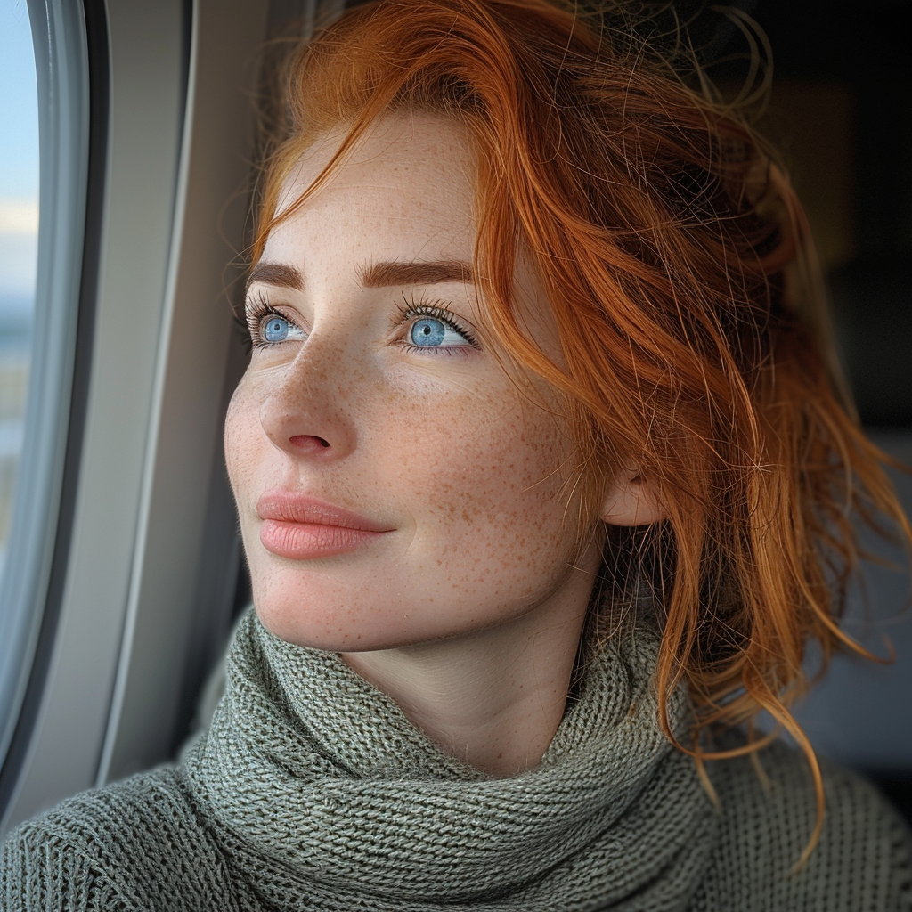 Jenna esperanzada en un avión | Foto: Midjourney