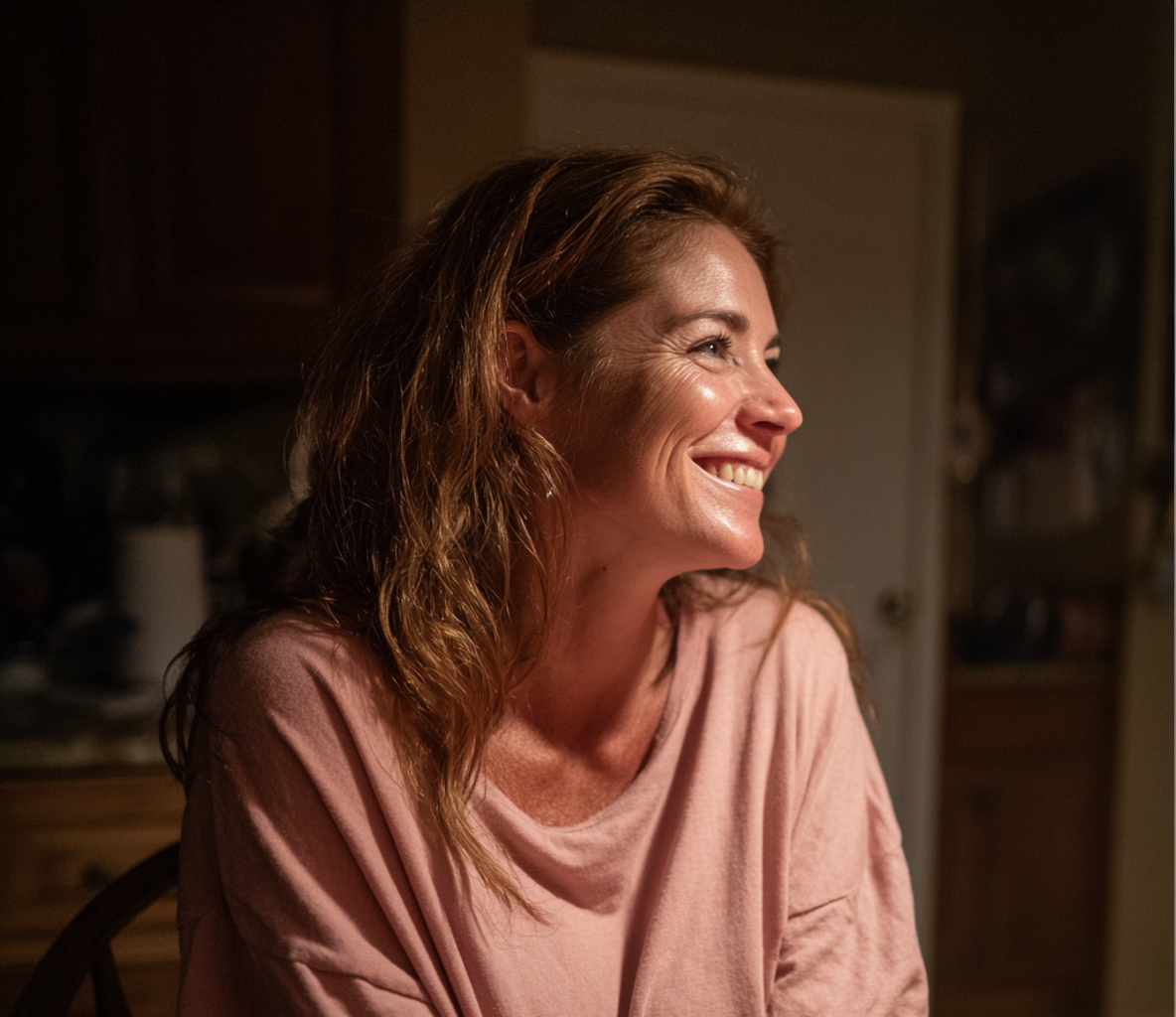 Una donna seduta al tavolo della cucina | Fonte: Midjourney