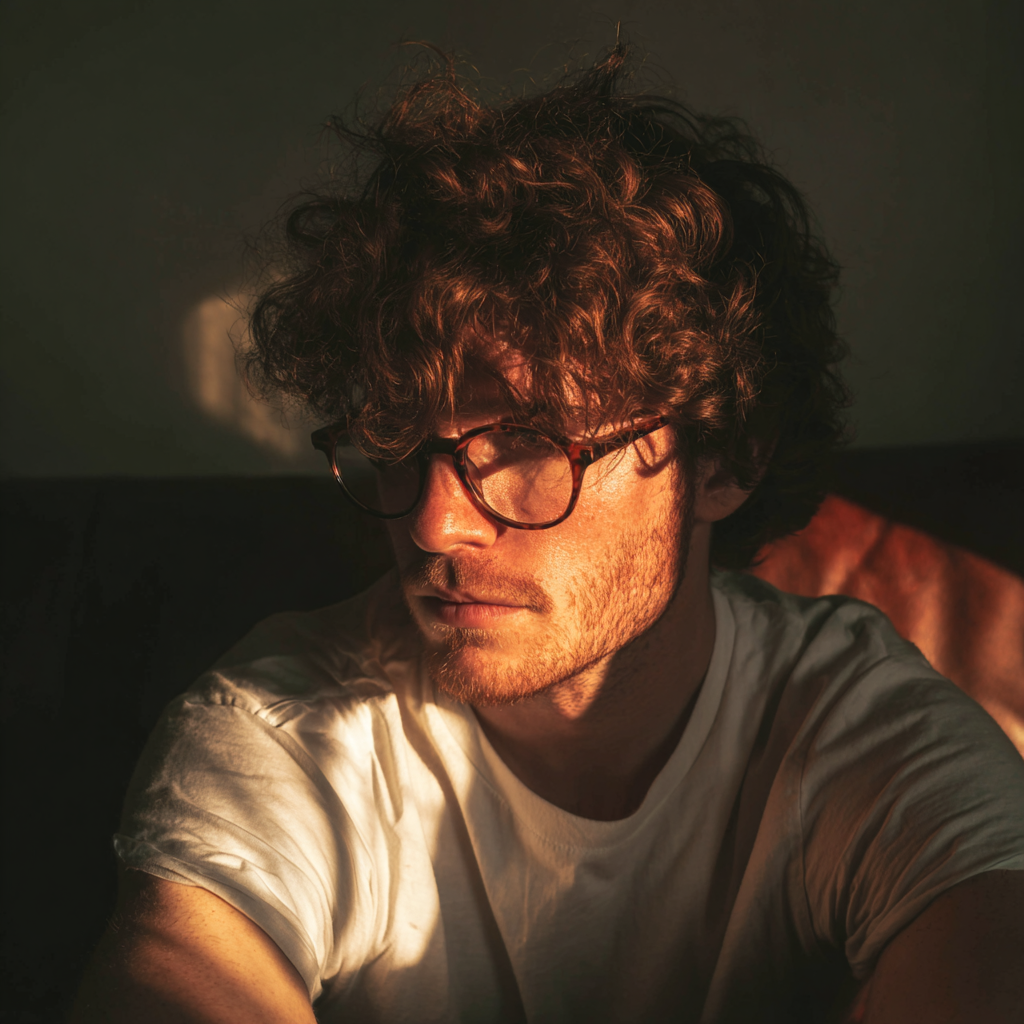 Un hombre pensativo sentado en un sofá | Fuente: Midjourney