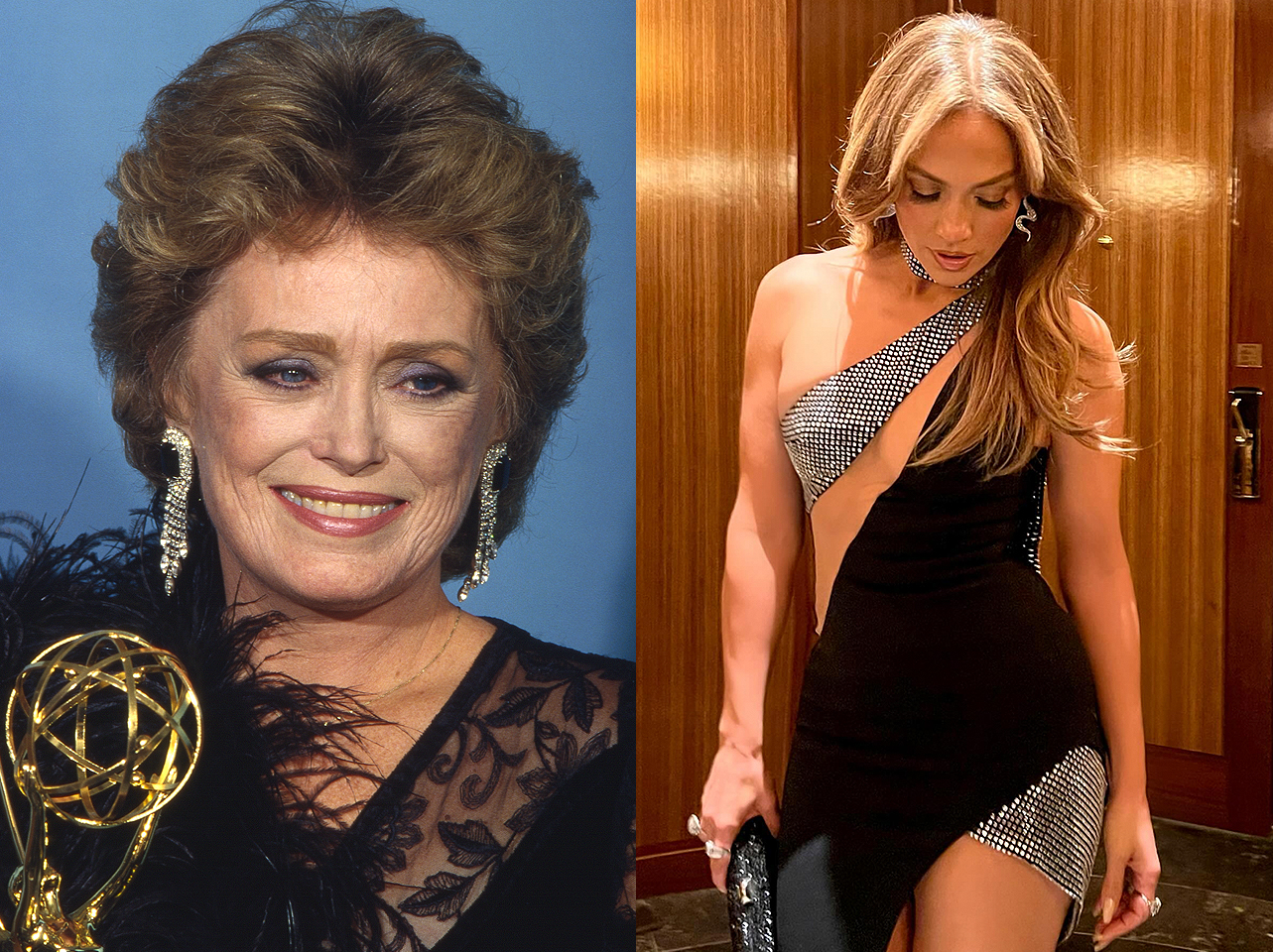 Un lado a lado de Rue McClanahan y Jennifer Lopez a los 50 años. | Fuente: Getty Images | Instagram/jlo