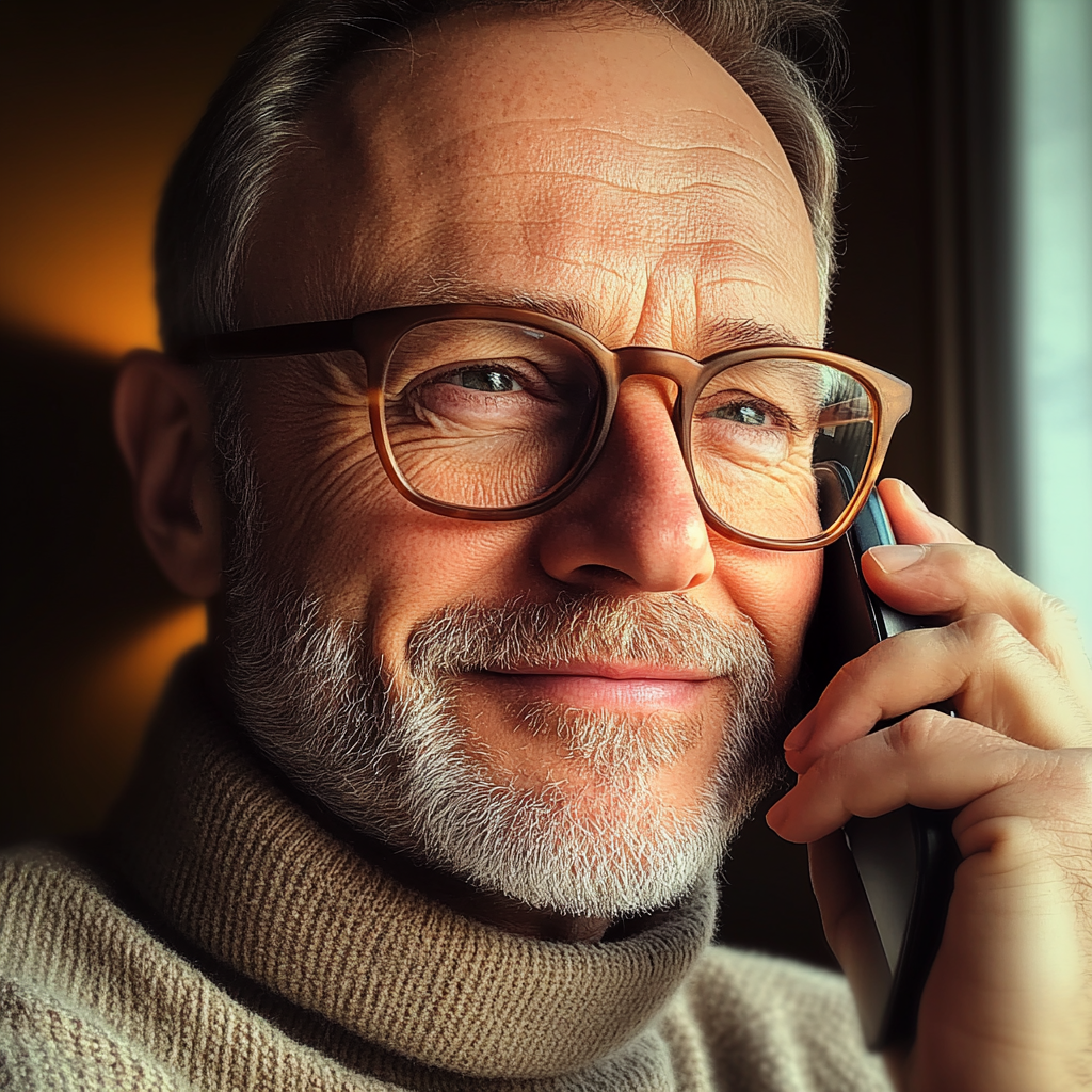 Un hombre sonriente hablando por teléfono | Fuente: Midjourney