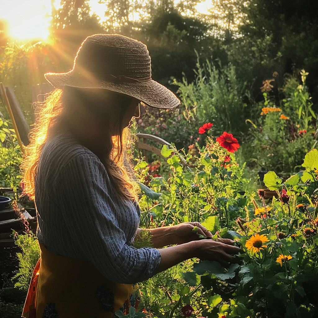 Una mujer cultivando un huerto | Fuente: Midjourney