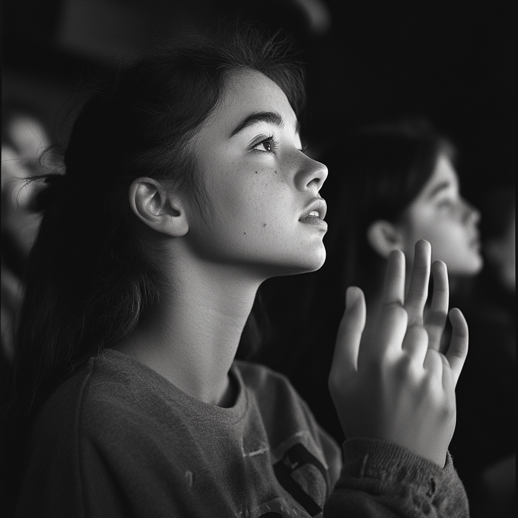 Una ragazzina che fa la lingua dei segni | Fonte: Midjourney
