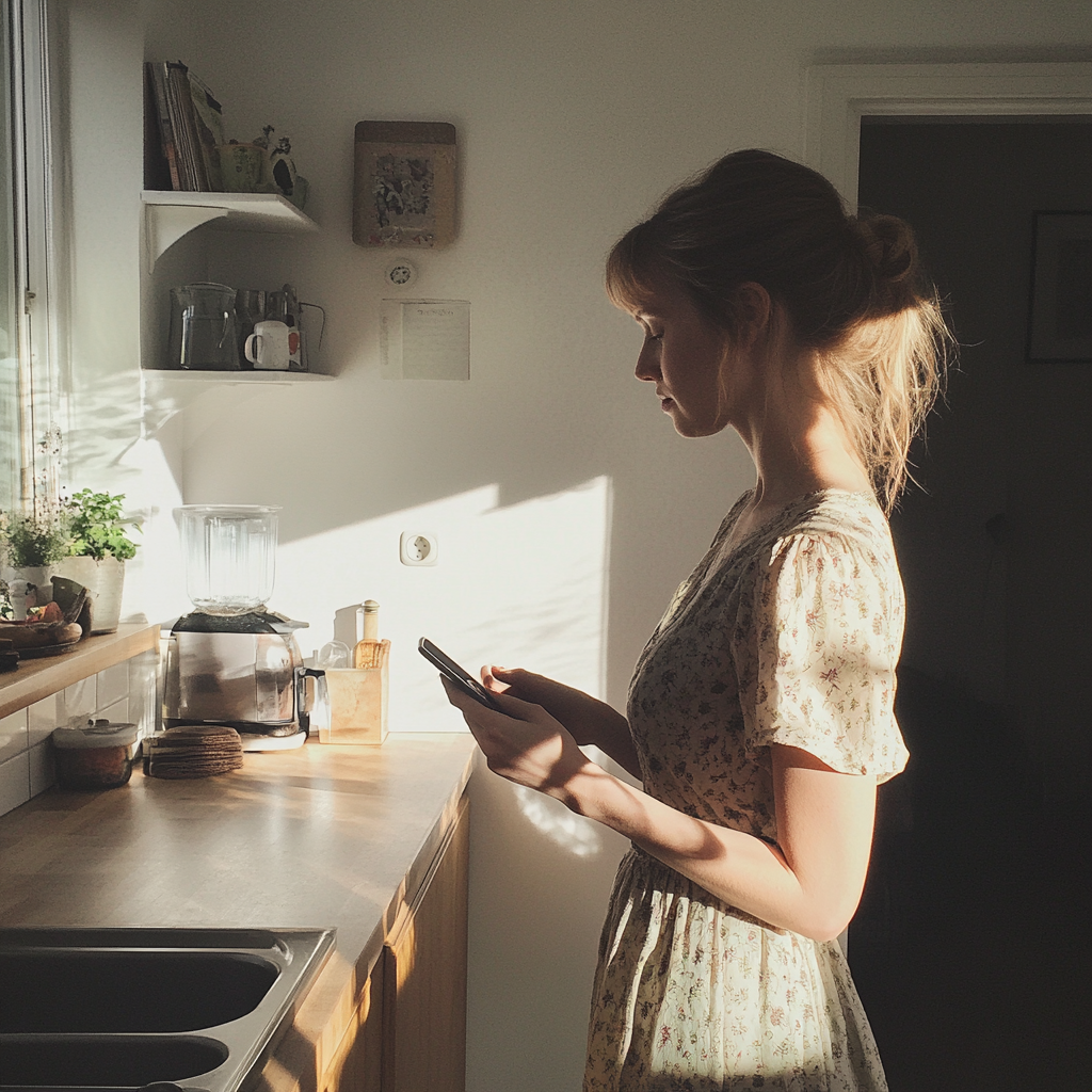 Una mujer mirando su teléfono | Fuente: Midjourney